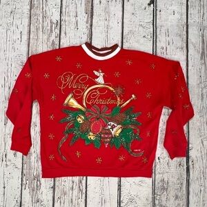 Vintage Merry Christmas Red 1980s Ulgy Sweater Party Xmas 80s Sweatshirt